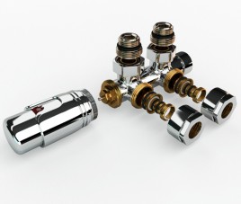 Universele Chrome radiator-aansluitset (midden-onder-haaks) onderblokset