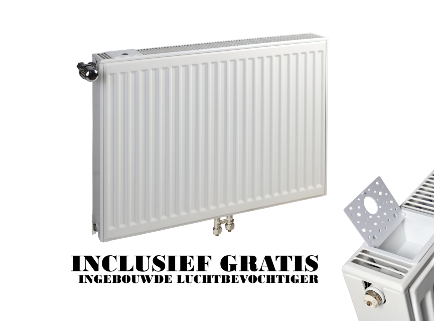 40x160 cm Type 22 - 2581 Watt - ECA Paneelradiator Compact 8 geribbelde voorzijde - Wit (Ral 9016)