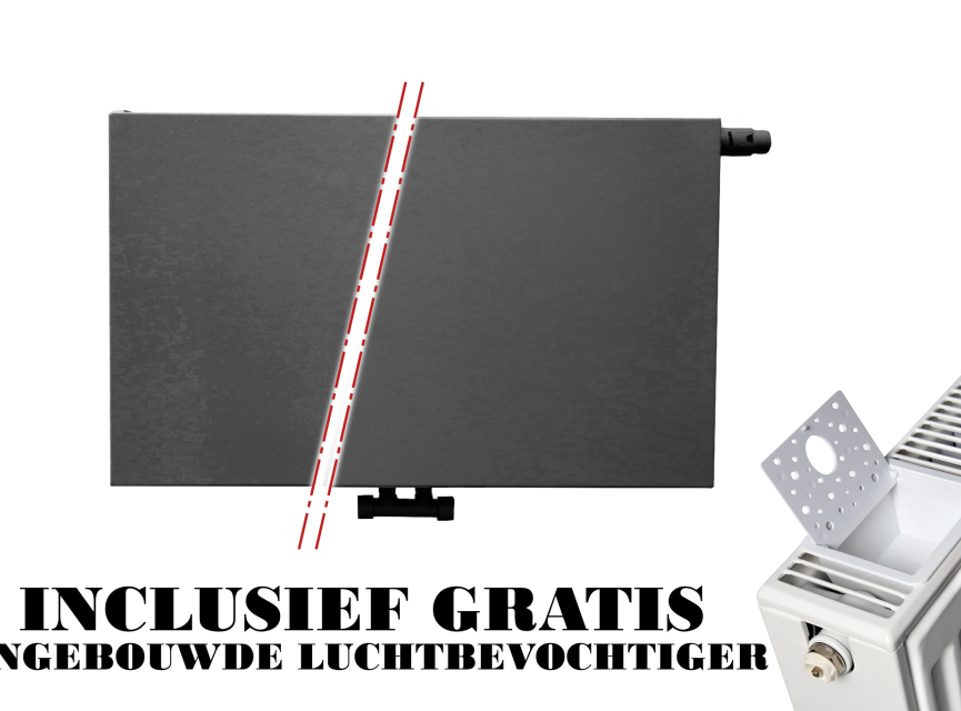 90x60 cm Type 22 - 1760 Watt - ECA Paneelradiator Compact 8 vlakke voorzijde - Mat Zwart (Ral 9005)