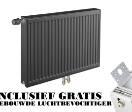 50x100 cm Type 22 - 1866 Watt - ECA Paneelradiator Compact 8 geribbelde voorzijde - Mat Zwart (Ral 9005)
