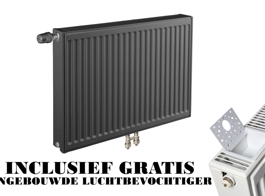 50x120 cm Type 22 - 2239 Watt - ECA Paneelradiator Compact 8 geribbelde voorzijde - Mat Zwart (Ral 9005)