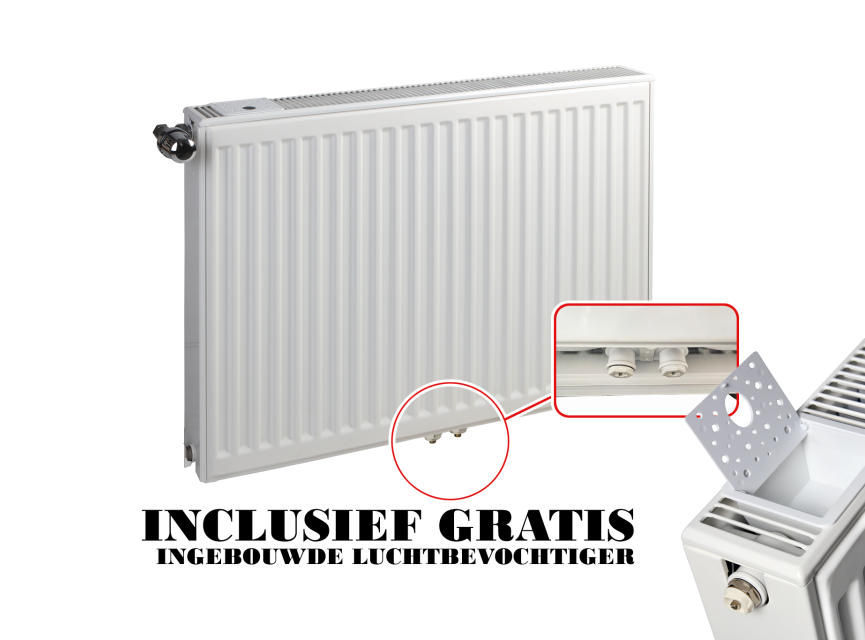 50x140 cm Type 22 - 2612 Watt - ECA Paneelradiator Compact 8 geribbelde voorzijde - Wit (Ral 9016)