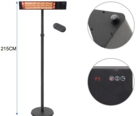 OPPIO Elektrische PRO Rechthoek Terrasverwarmer 2500W ( STAAND ) - WIFI FUNCTIE - ZWART