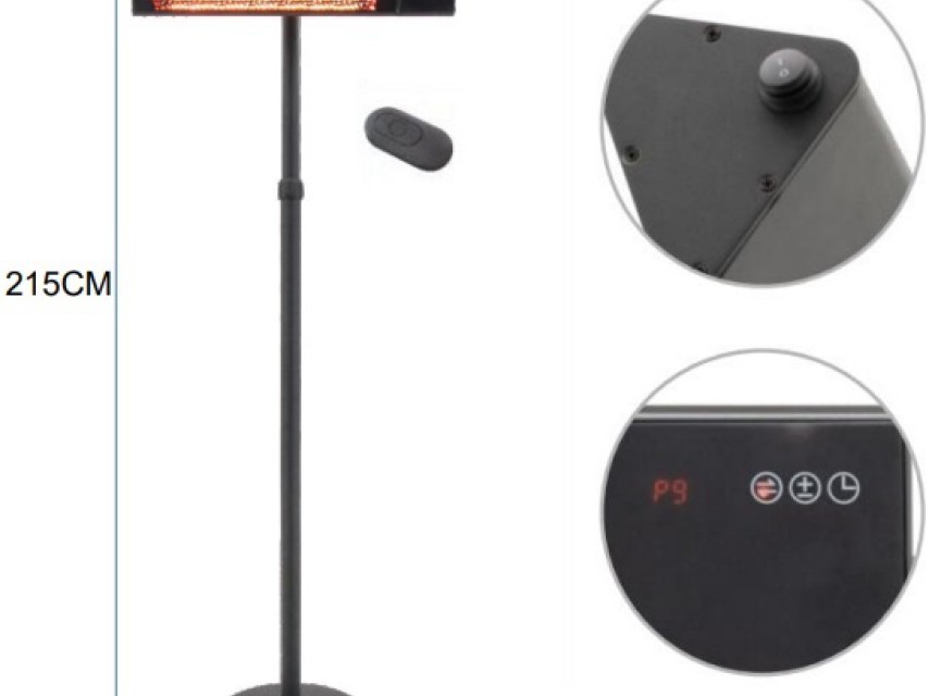 OPPIO Elektrische PRO Rechthoek Terrasverwarmer 2500W ( STAAND ) - WIFI FUNCTIE - ZWART