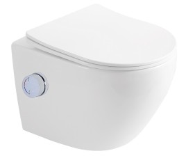 Oppio Aura Randloos Douche-WC Glans Wit – Inclusief Softclose Bril & Ingebouwde Mengkraan