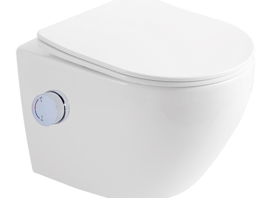 Oppio Aura Randloos Douche-WC Glans Wit – Inclusief Softclose Bril & Ingebouwde Mengkraan