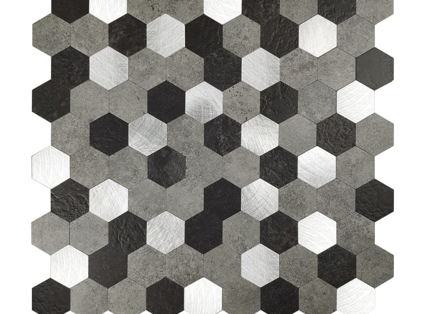 Oppio XL Grijs-Zwart MIX HEXAGON - Zelfklevend Mozaiek 288x280x4mm
