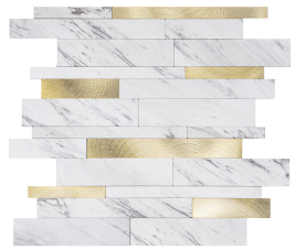 Oppio Wit Marmerlook met GOUDEN ALU Wildverband - Zelfklevend Mozaiek 303x298x4mm