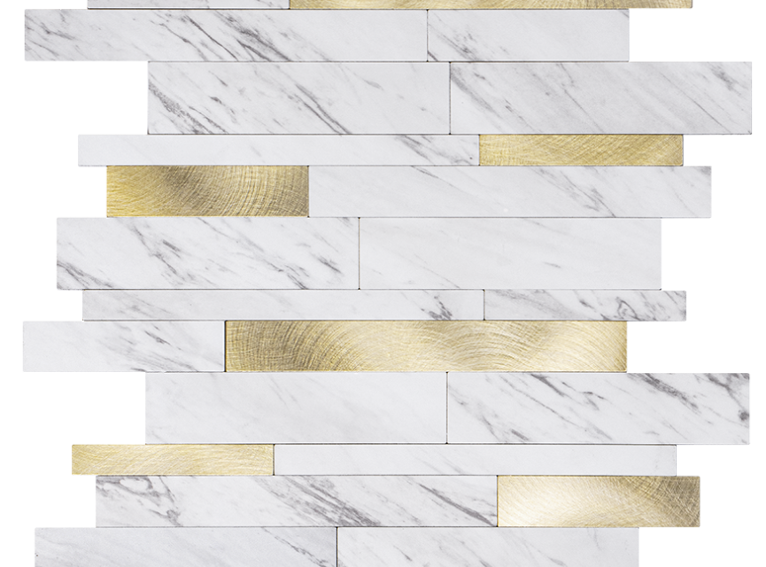 Oppio Wit Marmerlook met GOUDEN ALU Wildverband - Zelfklevend Mozaiek 303x298x4mm