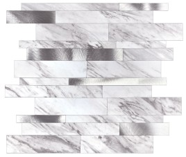 Oppio Wit marmerlook Natuursteen ALU Wildverband - Zelfklevend Mozaiek 303x298x4mm