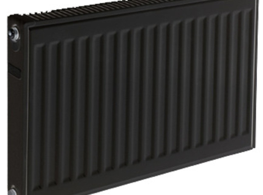 60x80 cm Type 22 - 1751 Watt - ECA Paneelradiator Compact 8 geribbelde voorzijde - Mat Zwart (Ral 9005)