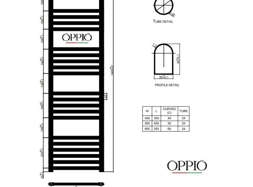 120x60 cm - 794 Watt - Oppio Handdoekradiator - Antraciet