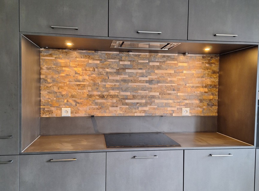 Oppio Taupe Natuursteen Wildverband - Zelfklevend Mozaiek 303x298x4mm