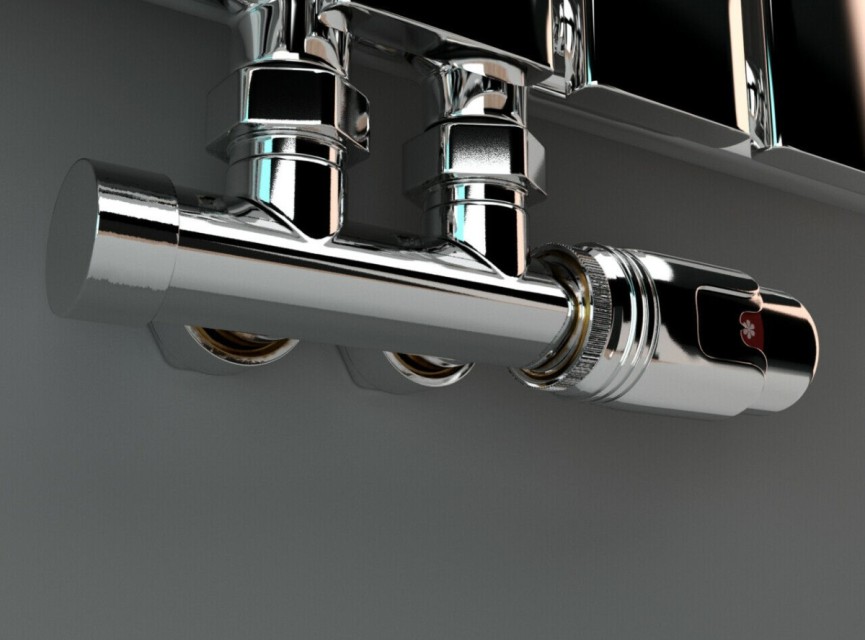 Universele Chrome radiator-aansluitset (midden-onder-haaks) onderblokset