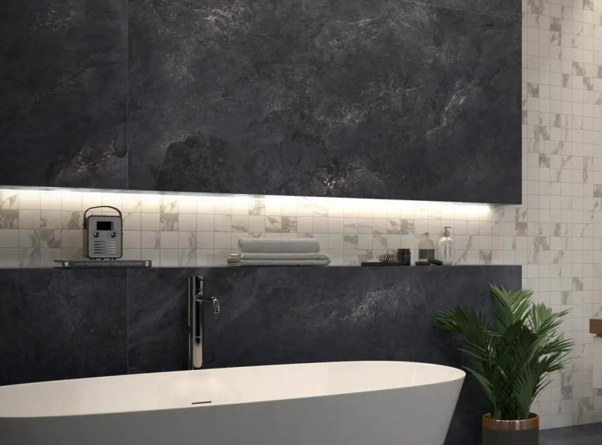 Oppio €72,- PER PANEEL - PVC Wandpaneel MAT Ardesia Noir / Zwart - 120x280x0,3 cm