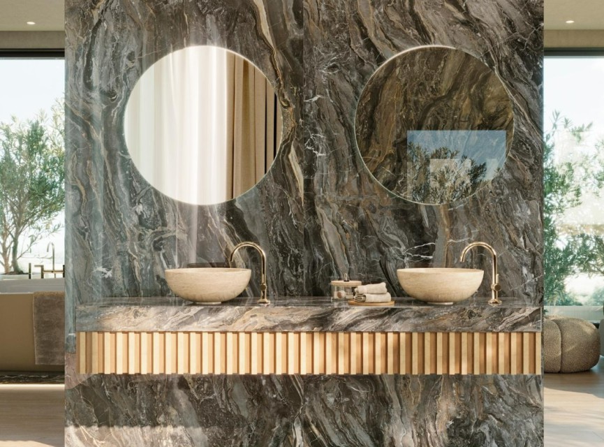Oppio €67 PER PANEEL - PVC Wandpaneel Milos Bruin Hoogglans - 120x280x0,3 cm
