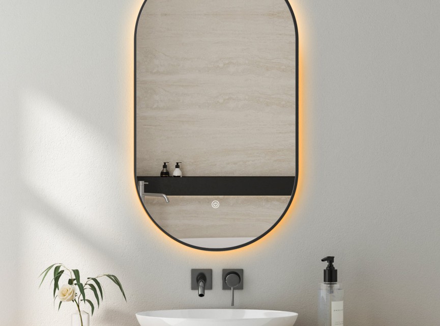 ELLIPS - 40x75 CM ( ZWART ) Toilet / Badkamerspiegel met verlichting
