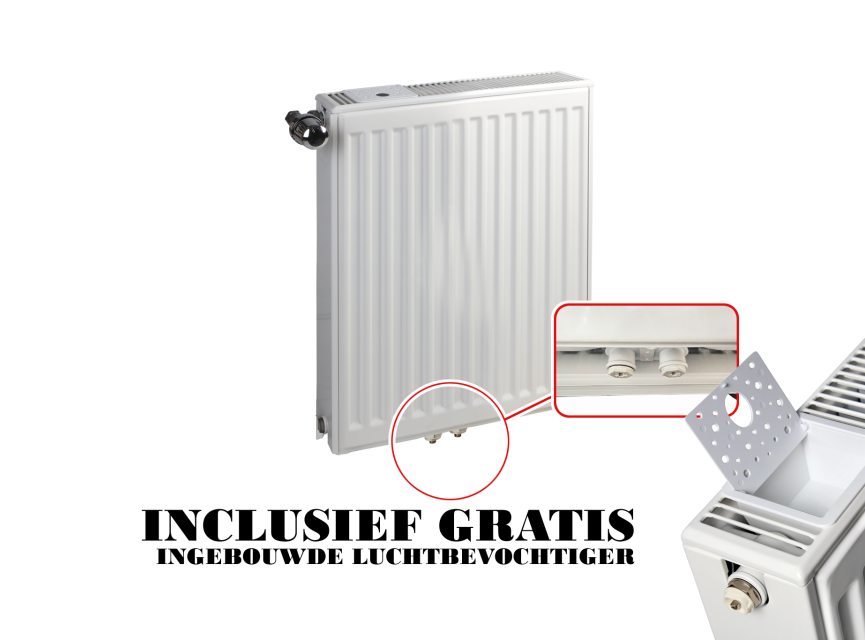 90x120 cm Type 22 - 3521 Watt - ECA Paneelradiator Compact 8 geribbelde voorzijde - Wit (Ral 9016)
