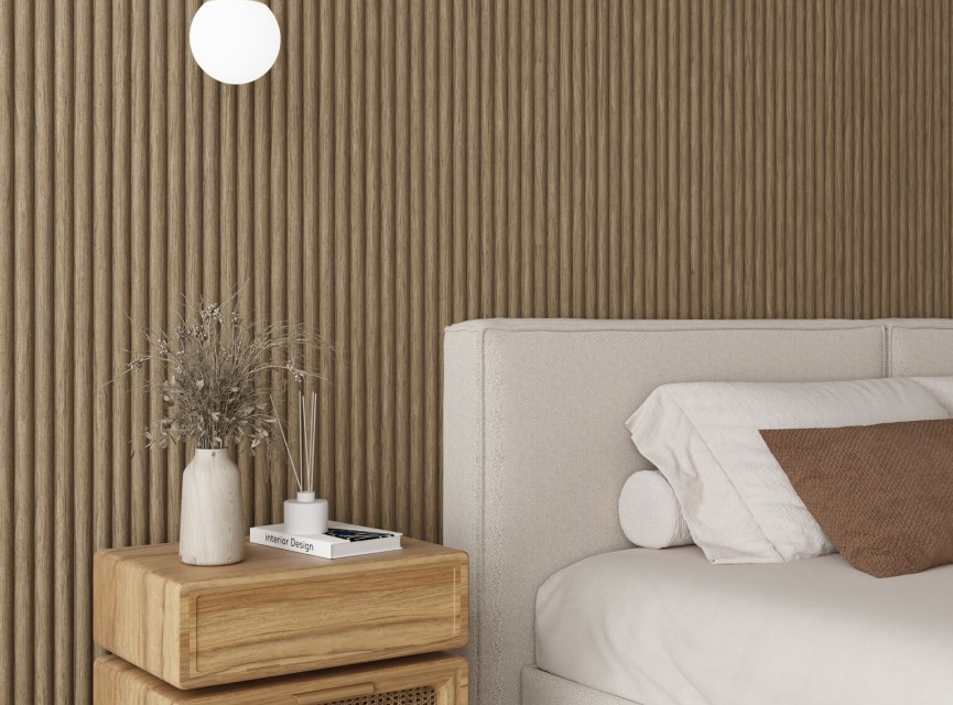 RONDE LATTEN - WALNOOT Eiken akoestische wand panelen lattenwand met Vilt