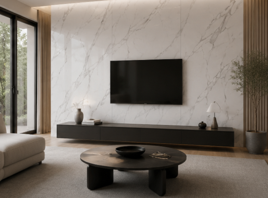 Oppio €84 PER PANEEL - PVC Wandpaneel MAT Calacatta Marmer Wit / Grijs - 120x280x0,3 cm