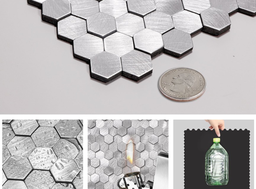 Oppio Geborsteld MINI Hexagon Zilver - Zelfklevend Mozaiek 308x298x4mm