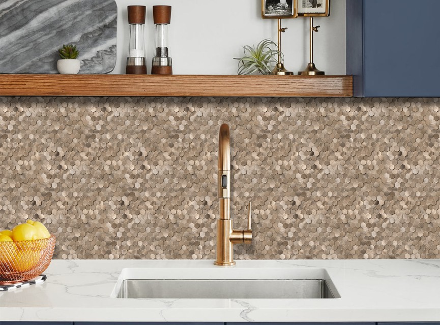 Oppio Geborsteld MINI Hexagon Bronce - Zelfklevend Mozaiek 308x298x4mm