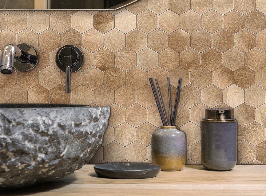 Oppio XL Geborsteld Brons HEXAGON - Zelfklevend Mozaiek 291x286x4mm