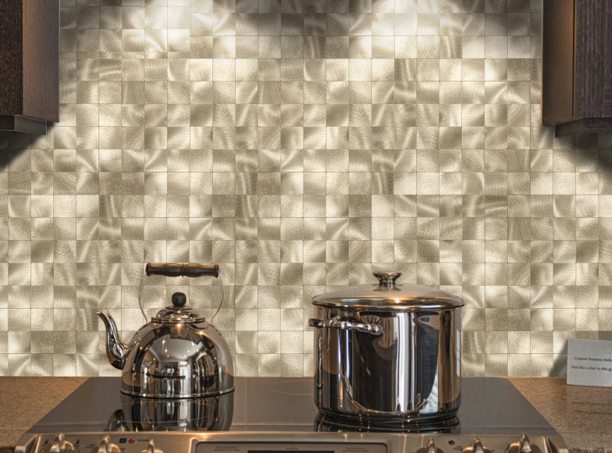 Oppio XL Geborsteld Goud - Grote blokken - Zelfklevend Mozaiek 305x305x4mm
