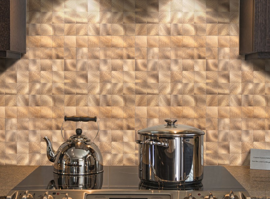 Oppio XL Geborsteld Brons - Grote blokken - Zelfklevend Mozaiek 305x305x4mm
