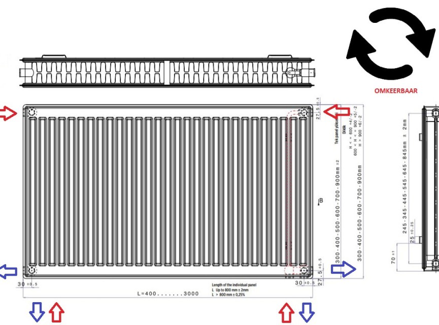 60x160 cm Type 22 - 3503 Watt - Oppio Paneelradiator Compact 6 geribbelde voorzijde - Wit (Ral 9016)
