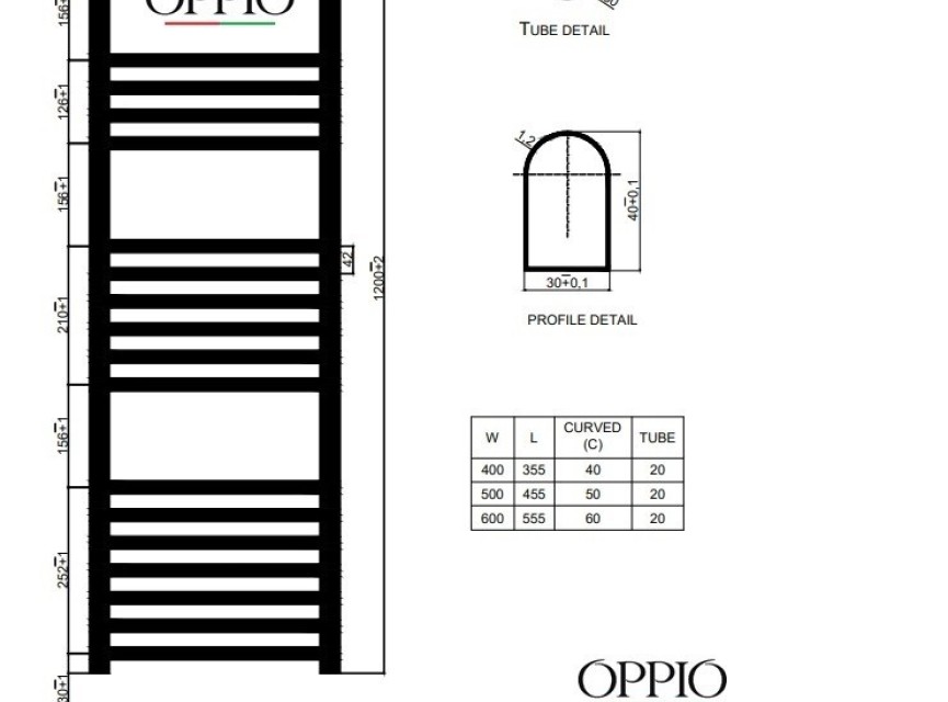 120x40 cm - 550 Watt - Oppio Handdoekradiator - Chroom