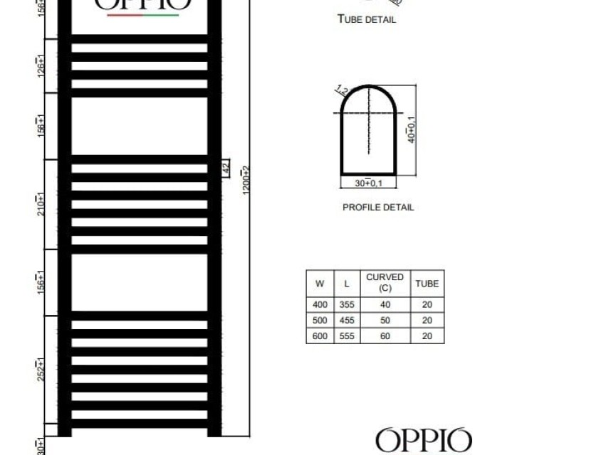 120x50 cm - 673 Watt - Oppio handdoekradiator - Wit (Ral 9016)