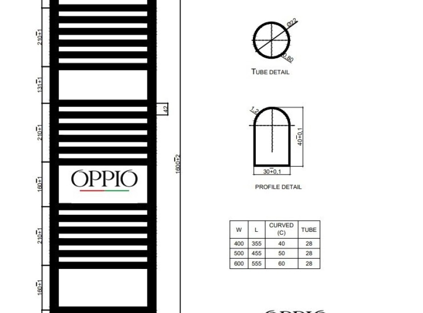 160x40 cm - 714 Watt - Oppio Handdoekradiator - Wit (Ral 9016)