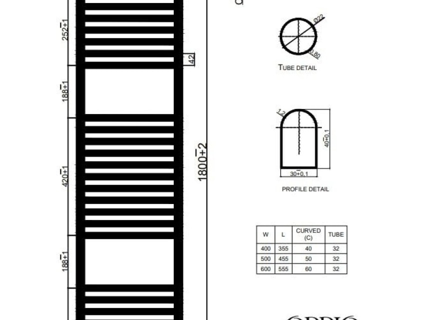 180x60 cm - 1214 Watt - Oppio Handdoekradiator - Wit (Ral 9016)