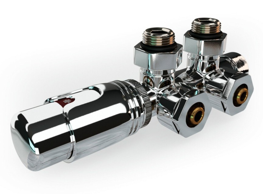 Universele Chrome radiator-aansluitset (midden-onder-haaks) onderblokset