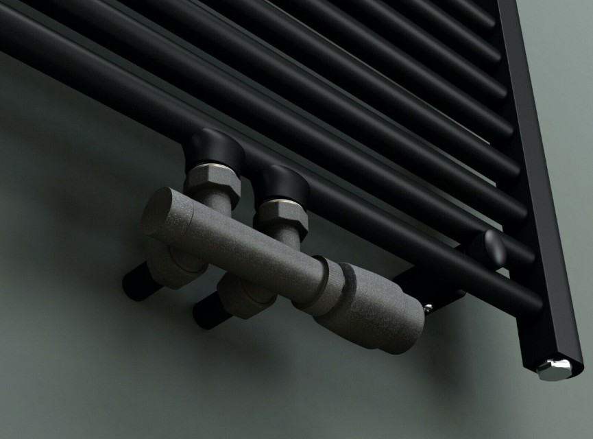 Universele radiator-aansluitset Zwart (midden-onder-haaks) onderblokset