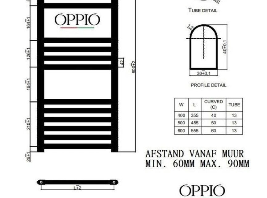 80x60 cm - Oppio Smart Digital Mat Goud elektrische handdoekradiator