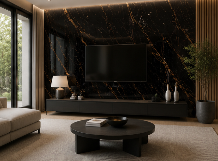 Oppio €67 PER PANEEL - PVC Wandpaneel Ceasar Black / Zwart Goud Hoogglans - 120x280x0,3 cm