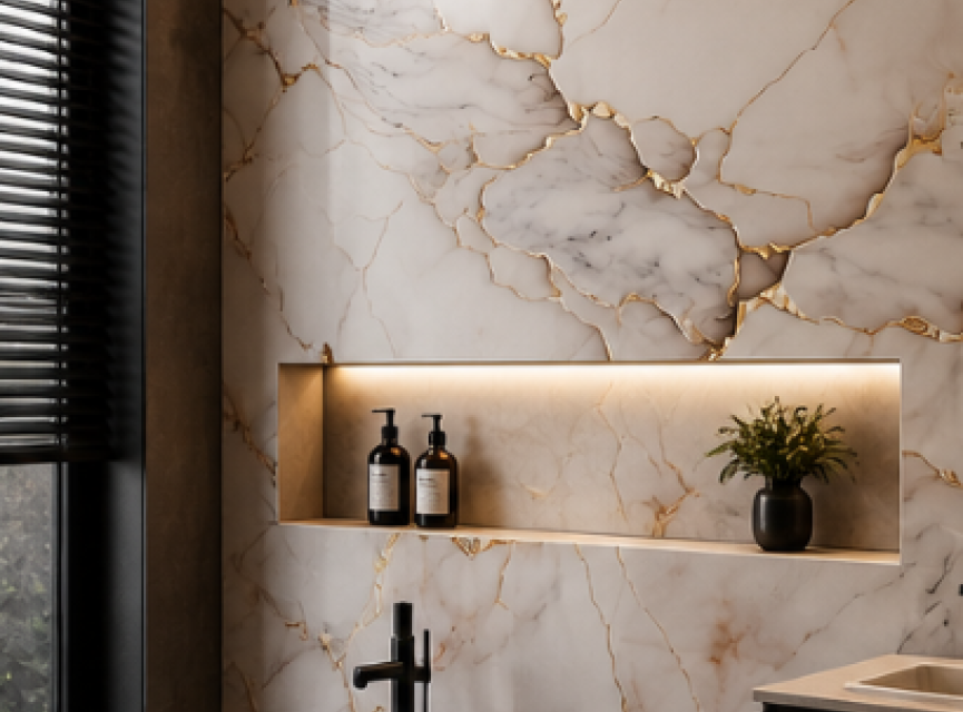 Oppio €67 PER PANEEL - 120x280x0,3 cm - PVC Wandpaneel Fantasy Gold - Hoogglans