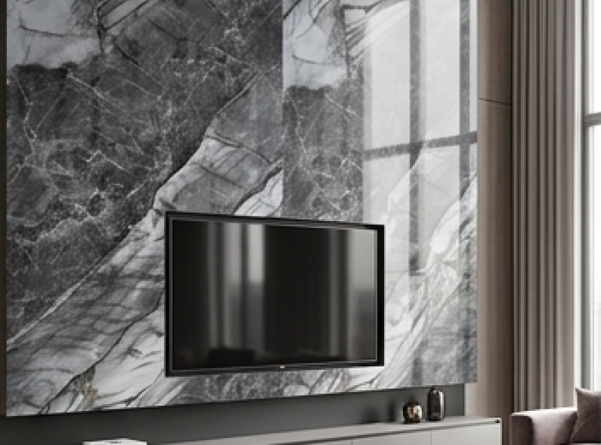 Oppio €69 PER PANEEL - PVC Wandpaneel Grijs Steen Marmerlook Hoogglans - 120x280x0,3 cm