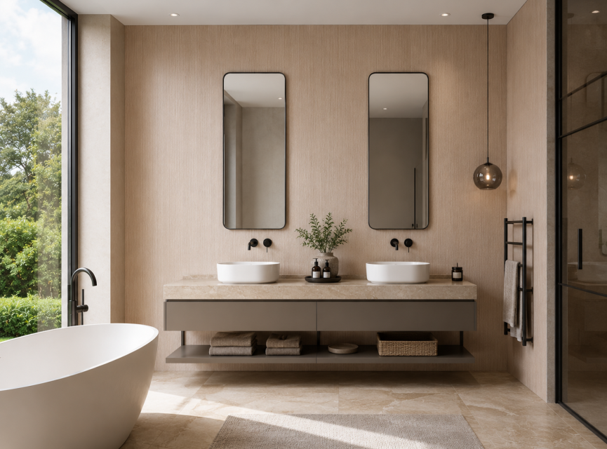 Oppio 120x280x0.8 cm - Houten Wandpaneel MERANTI - MES EN GROEF