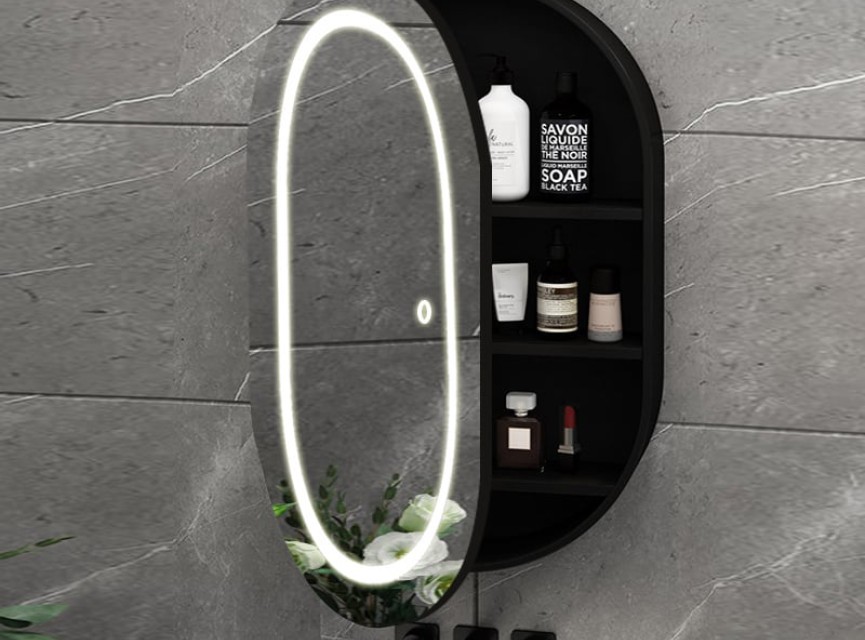 LINA Zwart – Spiegelkast 55×80 Badkamerspiegel met verlichting