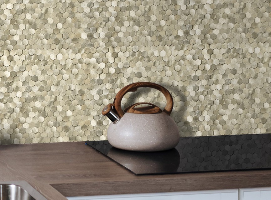 Oppio Geborsteld MINI Hexagon Goud - Zelfklevend Mozaiek 308x298x4mm