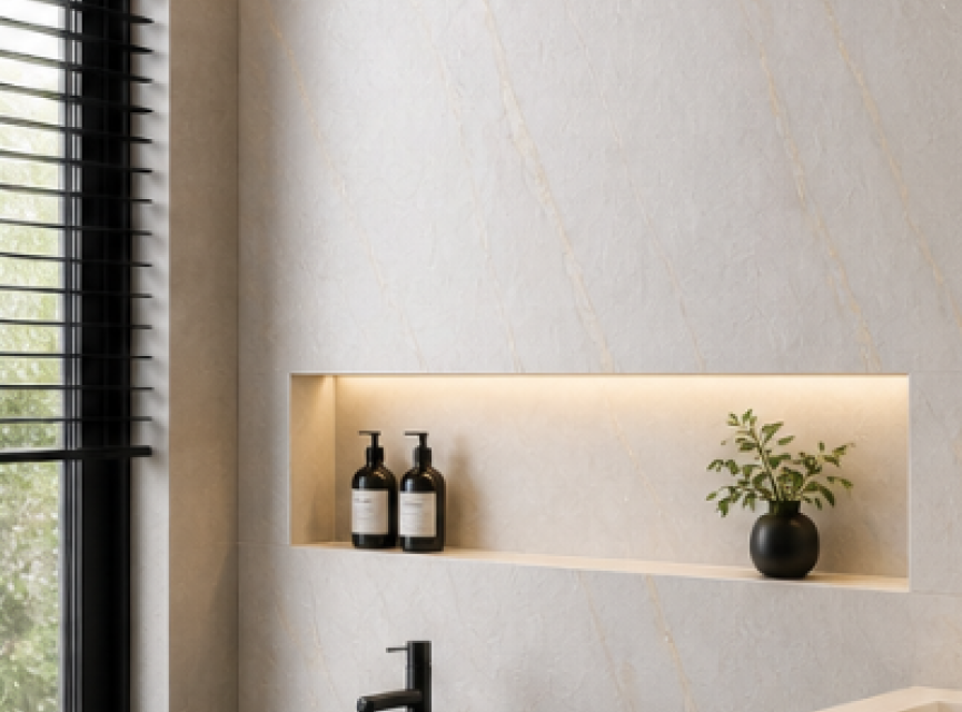 €72 PER PANEEL - 120x280x0,3 cm - PVC Wandpaneel SLATE BEIGE -  MAT