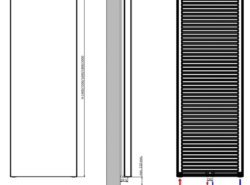 160x50 cm Type 20 - 1591 Watt - Oppio Verticale radiator vlakke voorzijde - Mat Zwart (Ral 9005)