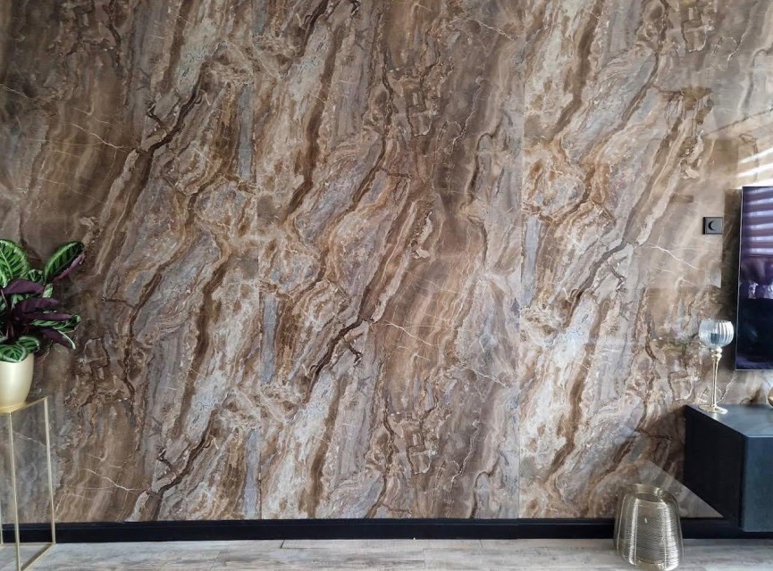 Oppio €67 PER PANEEL - PVC Wandpaneel Milos Bruin Hoogglans - 120x280x0,3 cm
