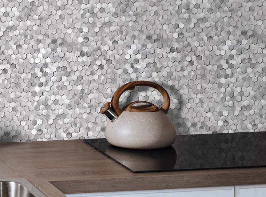 Oppio Geborsteld MINI Hexagon Zilver - Zelfklevend Mozaiek 308x298x4mm