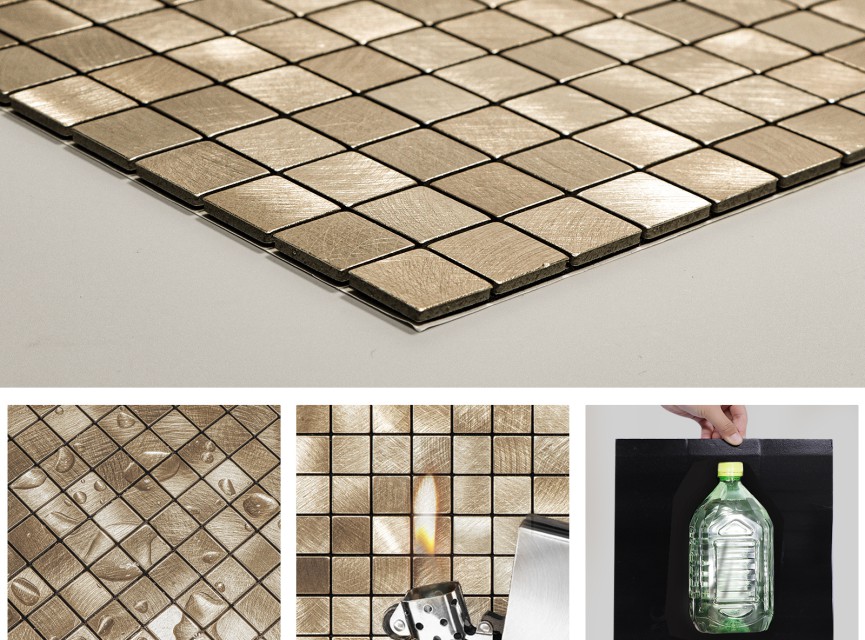 Oppio Geborsteld MINI blokjes Bronce - Zelfklevend Mozaiek 265x265x4mm