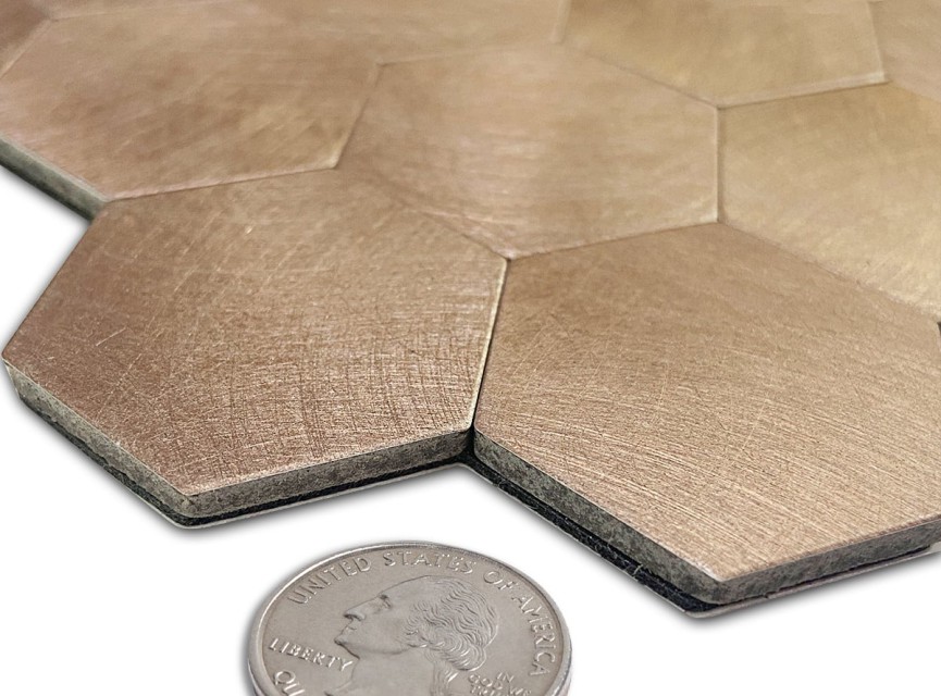 Oppio XL Geborsteld Brons HEXAGON - Zelfklevend Mozaiek 291x286x4mm