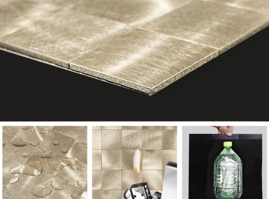 Oppio XL Geborsteld Goud - Grote blokken - Zelfklevend Mozaiek 305x305x4mm